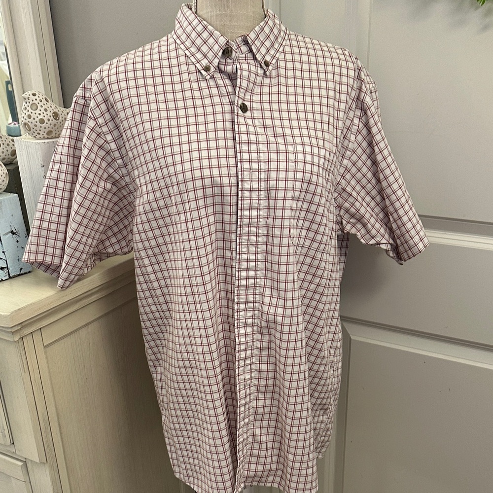 Red Head Size Large White & Red Short Sleeve Plaid ButtonDown